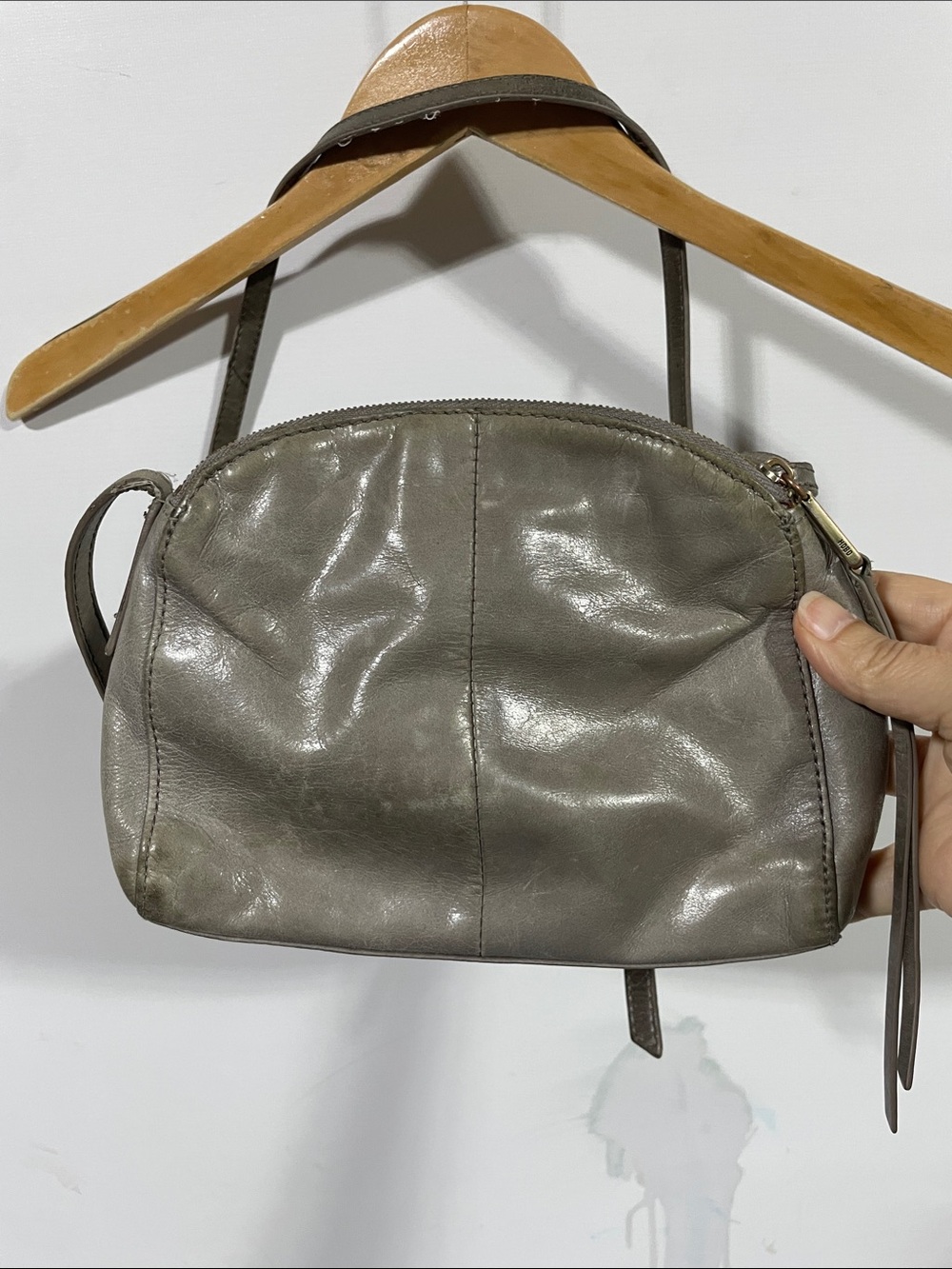 HOBO Leather Crossbody Bag in Gray-Taupe